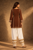Set Of 2: Cocoa Charm Chanderi Kurta & Ivory Salwar Set with Golden Lace