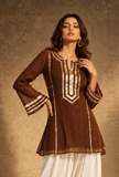 Cocoa Charm Chanderi Kurta with Golden Lace