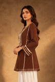 Cocoa Charm Chanderi Kurta with Golden Lace
