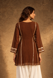 Cocoa Charm Chanderi Kurta with Golden Lace