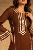 Cocoa Charm Chanderi Kurta with Golden Lace