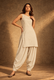 Set of 2: Beige Ease Sleeveless Glazed Cotton Kurta & Salwar Set