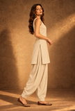 Set of 2: Beige Ease Sleeveless Glazed Cotton Kurta & Salwar Set