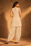 Set of 2: Beige Ease Sleeveless Glazed Cotton Kurta & Salwar Set