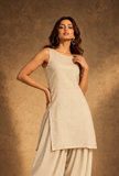 Beige Ease Sleeveless Glazed Cotton Kurta