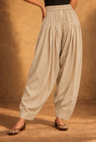 Beige Glazed Cotton Pleated Salwar