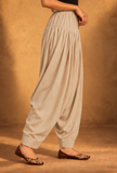 Beige Glazed Cotton Pleated Salwar