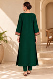 Set of 2: Green Cashmilon Kashmiri Embroidered Lace Phiran with Pants- Free Size