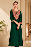 Green Cashmilon Kashmiri Embroidered Lace Phiran- Free Size
