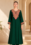 Green Cashmilon Kashmiri Embroidered Lace Phiran- Free Size