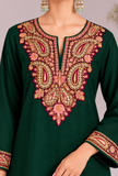 Green Cashmilon Kashmiri Embroidered Lace Phiran- Free Size