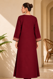 Red Cashmilon Kashmiri Embroidered Lace Phiran- Free Size