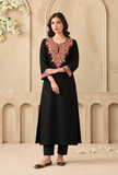 Set Of 2: Black Cashmilon Kashmiri Embroidered Lace Phiran with Pant- Free Size