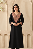 Black Cashmilon Kashmiri Embroidered Lace Phiran- Free Size