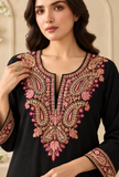 Black Cashmilon Kashmiri Embroidered Lace Phiran- Free Size