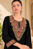 Set of 2: Black Cashmilon Kashmiri Embroidered Lace Phiran with Pant-Free Size