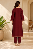 Set of 2: Rivaayat Ruby Maroon Cashmilon Kashmiri Embroidered Lace Phiran & Pant Set - Free Size