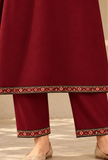 Set of 2: Rivaayat Ruby Maroon Cashmilon Kashmiri Embroidered Lace Phiran & Pant Set - Free Size