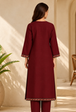 Rivaayat Ruby Maroon Floral Cashmilon Kashmiri Embroidered Lace Phiran - Free Size