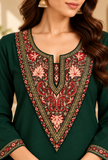 Set of 2: Jaismin Green Cashmilon Kashmiri Embroidered Lace Phiran & Pant Set – Free Size