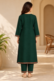 Set of 2: Jaismin Green Cashmilon Kashmiri Embroidered Lace Phiran & Pant Set – Free Size
