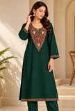 Jaismin Green Cashmilon Kashmiri Embroidered Lace Phiran – Free Size