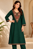 Jaismin Green Cashmilon Kashmiri Embroidered Lace Phiran – Free Size