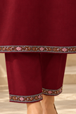 Set of 2: Wine Maroon Cashmilon Kashmiri Embroidered Lace Phiran & Pant Set – Free Size