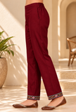 Set of 2: Wine Maroon Cashmilon Kashmiri Embroidered Lace Phiran & Pant Set – Free Size