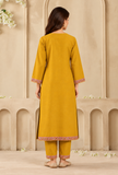 Set of 2: Bahar Mustard Yellow Cashmilon Kashmiri Embroidered Lace Phiran & Pant Set – Free Size