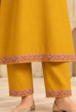 Set of 2: Bahar Mustard Yellow Cashmilon Kashmiri Embroidered Lace Phiran & Pant Set – Free Size