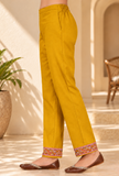 Set of 2: Bahar Mustard Yellow Cashmilon Kashmiri Embroidered Lace Phiran & Pant Set – Free Size