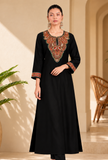Black Cashmilon Zari-Paisley Kashmiri Embroidered Lace Phiran- Free Size