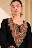 Black Cashmilon Zari-Paisley Kashmiri Embroidered Lace Phiran- Free Size