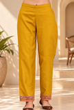 Mustard Cashmilon Kashmiri Embroidered Lace Straight-Fit Pants With Pockets