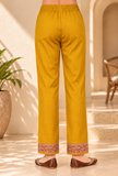 Mustard Cashmilon Kashmiri Embroidered Lace Straight-Fit Pants With Pockets