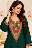 Set of 2: Kanak Green Cashmilon Kashmiri Embroidered Lace Phiran & Pant Set – Free Size