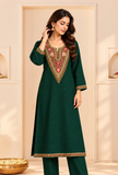 Kanak Emerald Cashmilon Kashmiri Embroidered Lace Phiran – Free Size