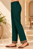 Emerald Cashmilon Kashmiri Embroidered Lace Straight-Fit Pants With Pockets