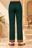 Emerald Cashmilon Kashmiri Embroidered Lace Straight-Fit Pants With Pockets