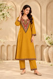 Set of 2: Sunehri Mustard Gold Cashmilon Kashmiri Embroidered Lace Phiran & Pant Set – Free Size