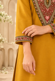 Set of 2: Sunehri Mustard Gold Cashmilon Kashmiri Embroidered Lace Phiran & Pant Set – Free Size