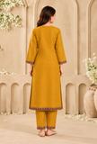 Set of 2: Sunehri Mustard Gold Cashmilon Kashmiri Embroidered Lace Phiran & Pant Set – Free Size