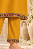 Set of 2: Sunehri Mustard Gold Cashmilon Kashmiri Embroidered Lace Phiran & Pant Set – Free Size