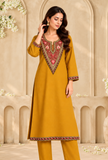 Sunehri Mustard Gold Cashmilon Kashmiri Embroidered Lace Phiran – Free Size