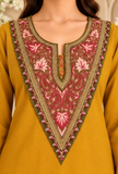Sunehri Mustard Gold Cashmilon Kashmiri Embroidered Lace Phiran – Free Size
