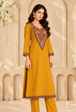 Sunehri Mustard Gold Cashmilon Kashmiri Embroidered Lace Phiran – Free Size