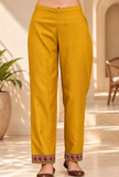 Mustard Cashmilon Kashmiri Embroidered Lace Straight-Fit Pants With Pockets