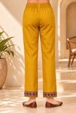 Mustard Cashmilon Kashmiri Embroidered Lace Straight-Fit Pants With Pockets