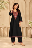 Set of 2: Midnight Black  Cashmilon Kashmiri Embroidered Lace Phiran & Pant Set – Free Size